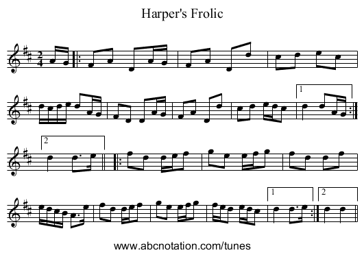 Harper's Frolic - staff notation