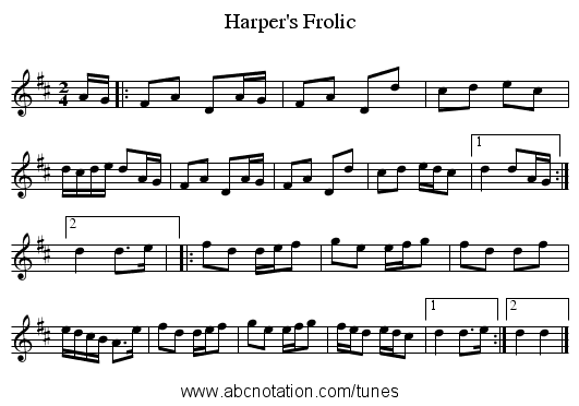 Harper's Frolic - staff notation