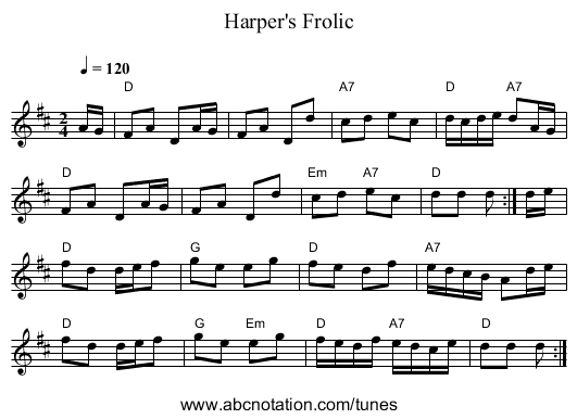 Harper's Frolic - staff notation