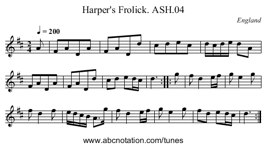 Harper's Frolick. ASH.04 - staff notation