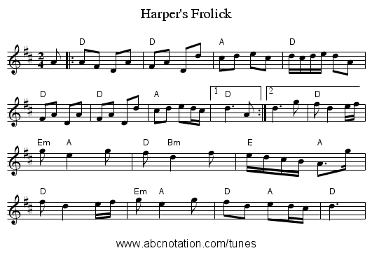 Harper's Frolick - staff notation