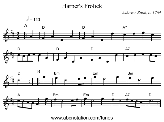Harper's Frolick - staff notation