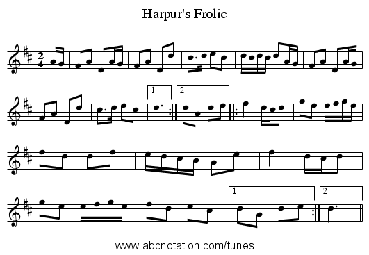 Harpur's Frolic - staff notation