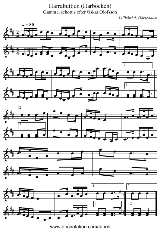 Harrabuttjen (Harbocken) - staff notation