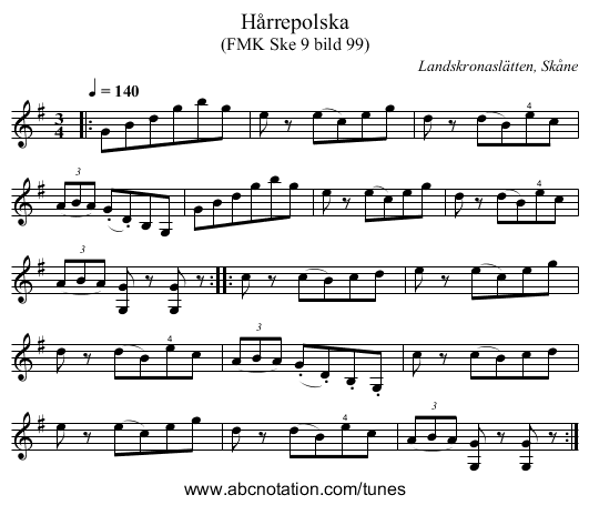 Hårrepolska - staff notation