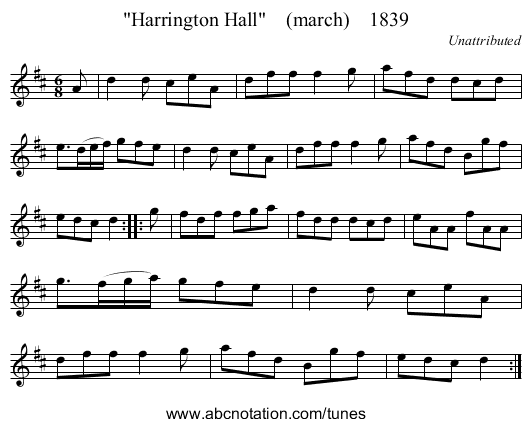 Harrington Hall    (march)    1839 - staff notation