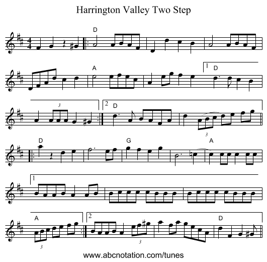 Harrington Valley Two Step - staff notation