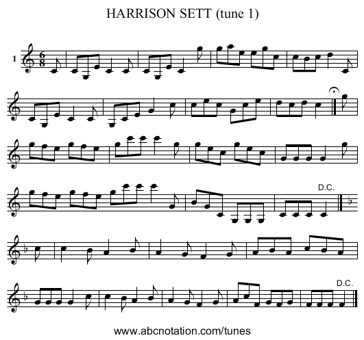 HARRISON SETT (tune 1) - staff notation