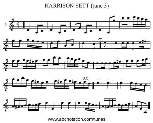 HARRISON SETT (tune 3) - staff notation