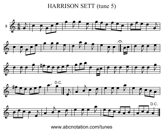 HARRISON SETT (tune 5) - staff notation