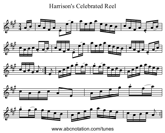 Harrison's Celebrated Reel - staff notation