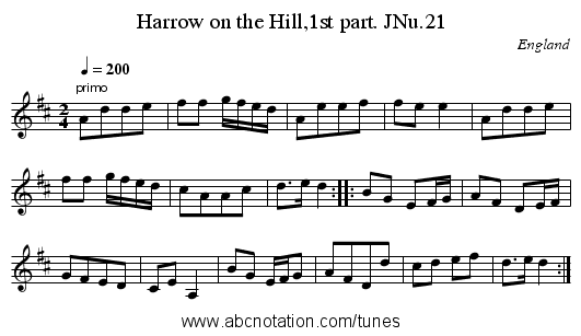 Harrow on the Hill,1st part. JNu.21 - staff notation