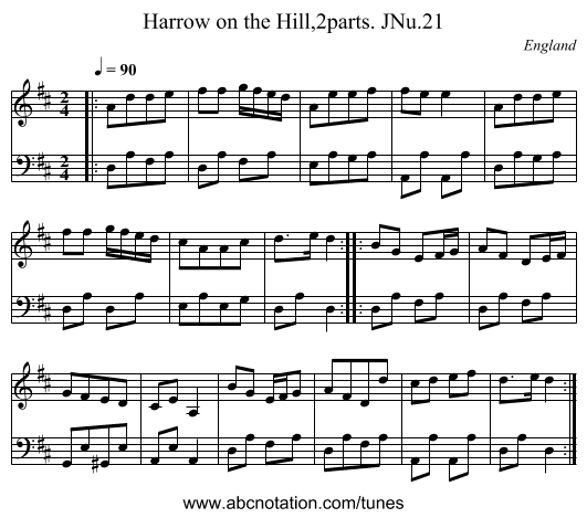 Harrow on the Hill,2parts. JNu.21 - staff notation