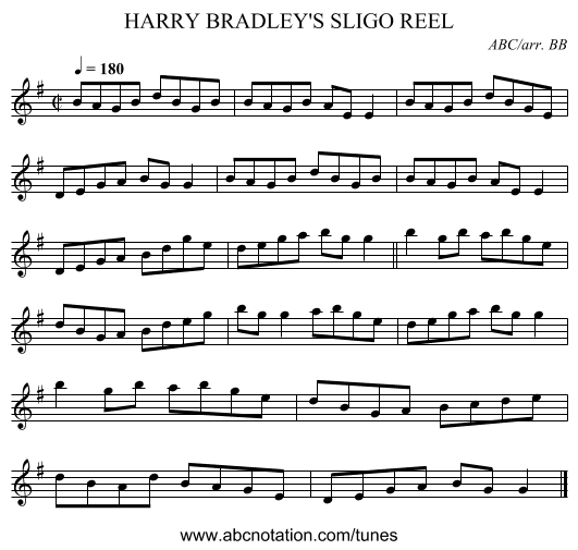HARRY BRADLEY'S SLIGO REEL - staff notation