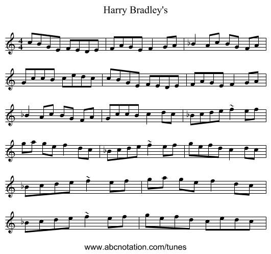 Harry Bradley's - staff notation