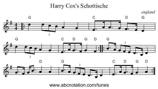 Harry Cox's Schottische - staff notation