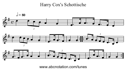 Harry Cox's Schottische - staff notation
