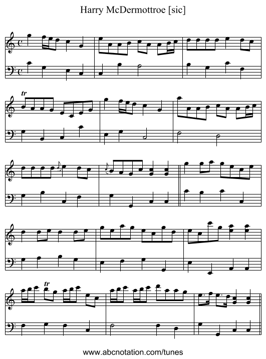 Harry McDermottroe [sic] - staff notation