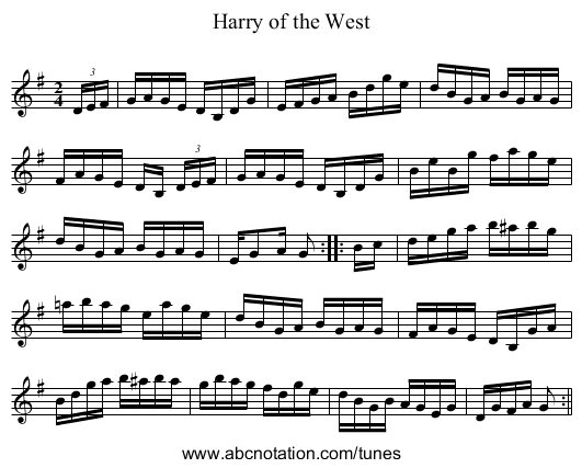 Harry of the West - staff notation