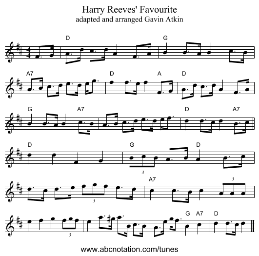 Harry Reeves' Favourite - staff notation