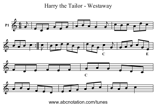 Harry the Tailor - Westaway - staff notation