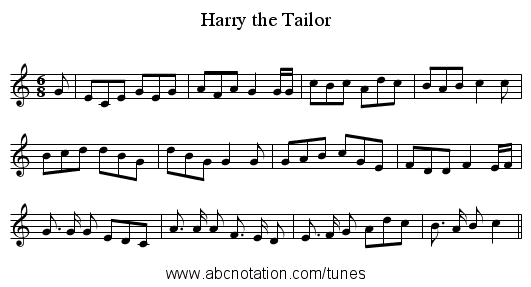 Harry the Tailor - staff notation