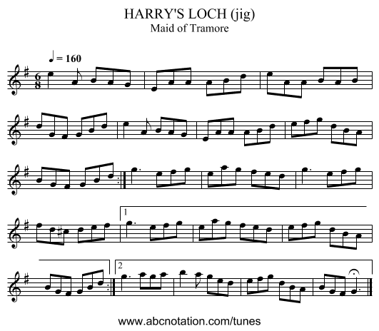 HARRY'S LOCH (jig) - staff notation