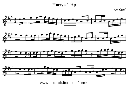 Harry's Trip - staff notation