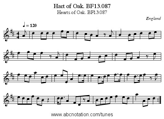 Hart of Oak. BF13.087 - staff notation
