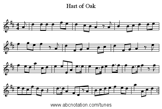 Hart of Oak - staff notation