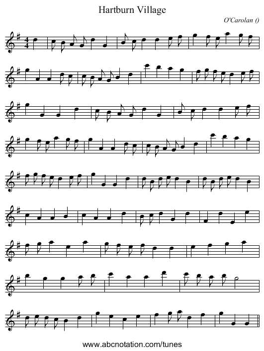 Hartburn Village - staff notation