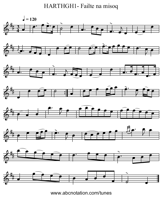 HARTHGH1- Failte na misoq - staff notation