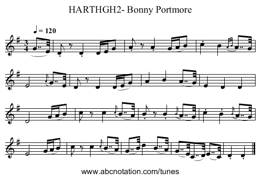 HARTHGH2- Bonny Portmore - staff notation