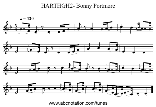 HARTHGH2- Bonny Portmore - staff notation