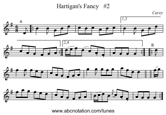 Hartigan's Fancy   #2 - staff notation