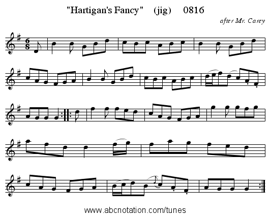 Hartigan's Fancy    (jig)     0816 - staff notation