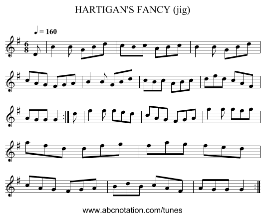 HARTIGAN'S FANCY (jig) - staff notation