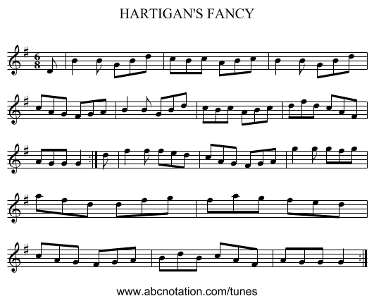 HARTIGAN'S FANCY - staff notation