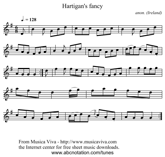 Hartigan's fancy - staff notation