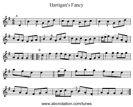 Hartigan's Fancy - staff notation