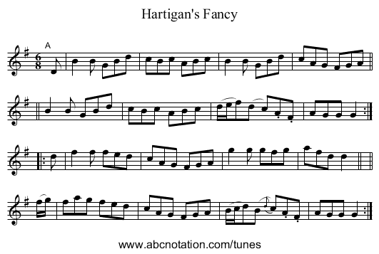 Hartigan's Fancy - staff notation