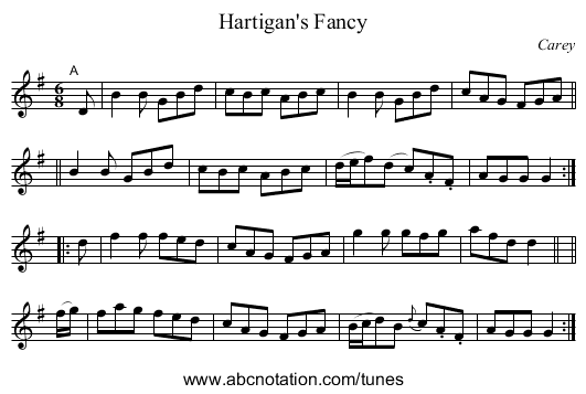 Hartigan's Fancy - staff notation