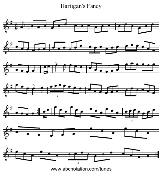 Hartigan's Fancy - staff notation