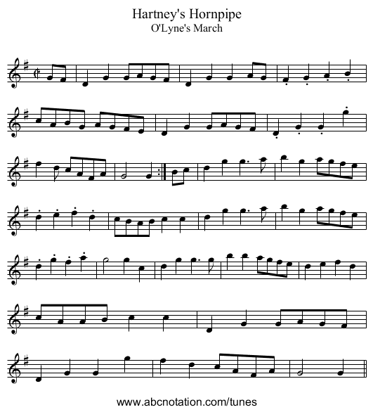 Hartney's Hornpipe - staff notation