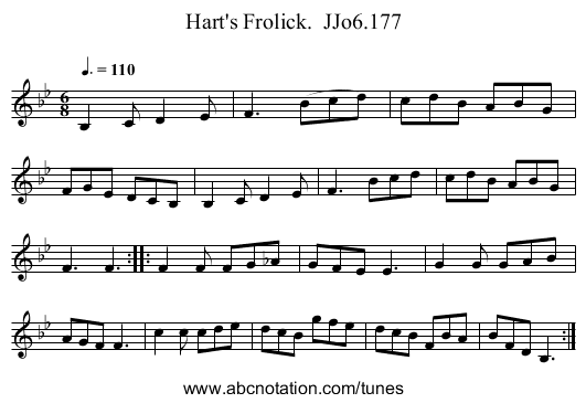 Hart's Frolick.  JJo6.177 - staff notation