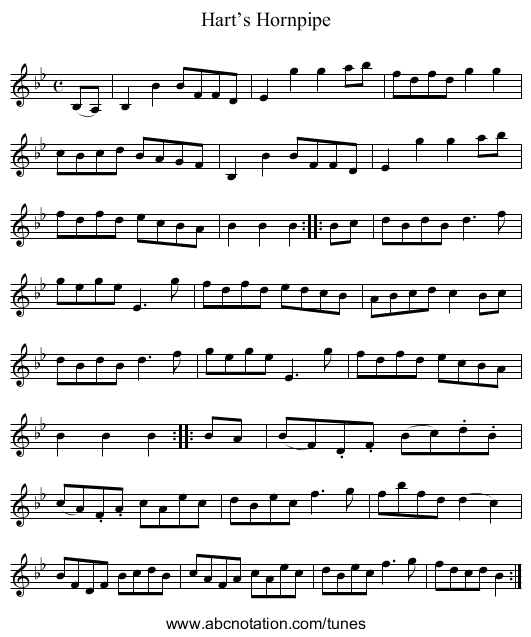 Hart’s Hornpipe - staff notation