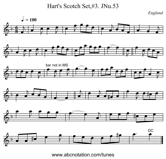 Hart's Scotch Set,#3. JNu.53 - staff notation