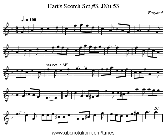 Hart's Scotch Set,#3. JNu.53 - staff notation