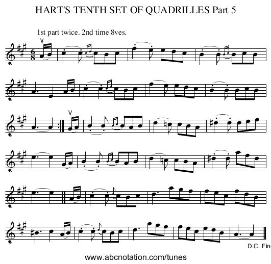 HART'S TENTH SET OF QUADRILLES Part 5 - staff notation