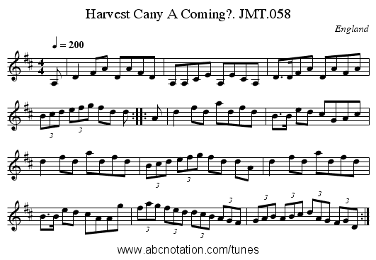 Harvest Cany A Coming?. JMT.058 - staff notation